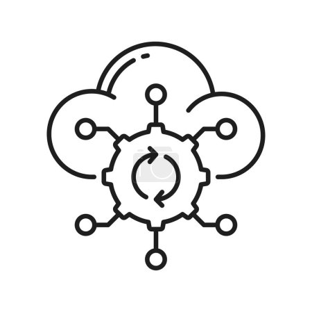 Illustration for RPA cloud storage isolated outline icon. Vector robotic process automation, artificial intelligence and information computing - Royalty Free Image