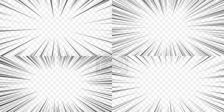 Illustration for Manga transparent background, comic explosion and speed radial lines, cartoon vector effect. Magna background for anime comic book action, radial lines pattern frame for superhero fight motion blast - Royalty Free Image