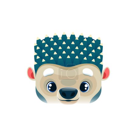 Illustration for Hedgehog cartoon kawaii square animal face. Forest urchin isolated vector icon, childish character portrait with eyes and spikes. App button, graphic design element, avatar - Royalty Free Image