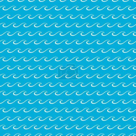 Téléchargez les illustrations : Blue ocean and sea waves seamless pattern, fond vectoriel des lignes de surf océaniques. Boucles de marée des vagues de mer et courbes blanches ondulées, motif abstrait marin de tourbillons d'ondulation géométriques et de surf bouclés - en licence libre de droit