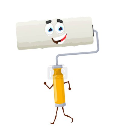 Illustration for Cartoon paint roller character, painting works tool and DIY equipment, vector funny face. Paint roller cartoon character, house renovation, remodeling and painting equipment item with smile - Royalty Free Image