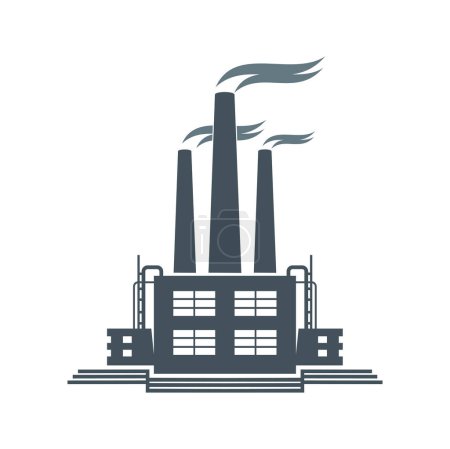 Illustration for Factory icon, industrial plant chimney with smoke, vector industry building of oil gas production. Factory plant or refinery pipeline, chemical production and metallurgy manufacture icon - Royalty Free Image