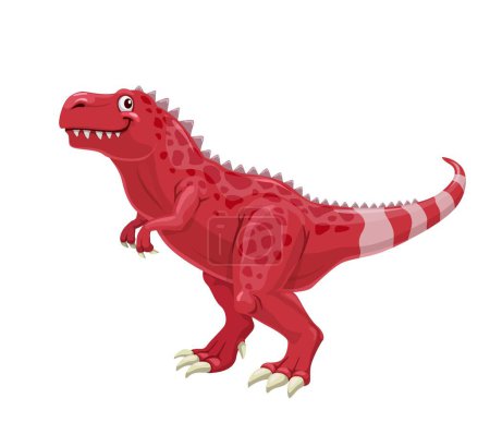 Ilustración de Personaje de dinosaurio Tarbosaurus de dibujos animados. Reptil extinto, mascota alegre animal prehistórico o personaje lindo vector. Lagarto mesozoico, dinosaurio carnívoro paleontológico con dientes afilados y garras - Imagen libre de derechos