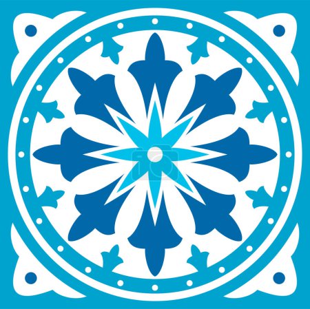 Ilustración de Patrón de azulejo marroquí y azulejo, mayólica, talavera, adorno de damasco. Patrón de vectores de baldosas geométricas de Lisboa, portugués o español azulejos antiguos mosaico - Imagen libre de derechos