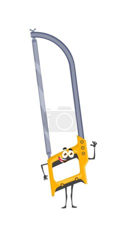 Illustration for Cartoon hacksaw tool character, work equipment and DIY construction item, vector instrument. Funny cartoon hacksaw character, metalworking and carpentry workshop work tool cheerful personage - Royalty Free Image
