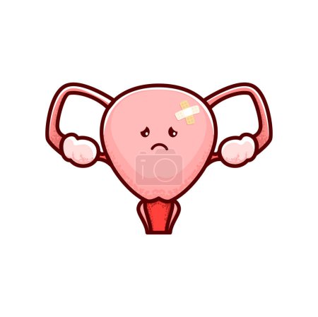 Illustration for Uterus sick organ, cartoon character for woman health and anatomy, vector ovary. Menstruation or female reproductive system disease, sad uterus with illness pain, gynecology virus or infection - Royalty Free Image
