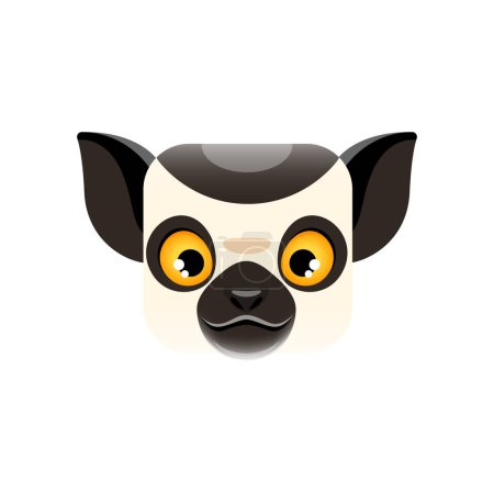 Illustration for Cartoon lemur kawaii square animal face. Isolated vector Madagascar jungle character muzzle with big yellow eyes, funny exotic lemur portrait. App button, icon, graphic design element - Royalty Free Image