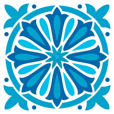 Téléchargez les illustrations : Mosaïque marocaine, portugaise carreaux anciens rétro avec motif floral. Talavera damassé en motif bleu marine floral, décoration intérieure. Arabesque majolica - en licence libre de droit