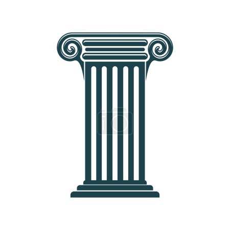 Illustration for Ancient greek, rome column and pillar icon. Legal, attorney, law office emblem. History or art museum, law or business company vector symbol with antique pedestal, Rome ancient column or pillar - Royalty Free Image