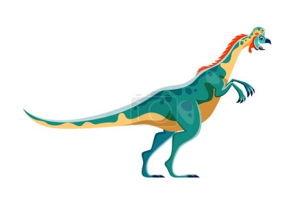 Illustration for Cartoon Oviraptor dinosaur character. Prehistoric creature or monster, paleontology reptile. Mesozoic era wildlife animal, isolated dinosaur vector funny personage with beak and crest - Royalty Free Image