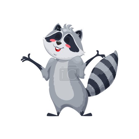 Illustration for Cartoon raccoon character or cute funny animal, vector raccoon with shy face. Adorable mascot animal, happy raccoon with shy blush on cheeks for kids zoo or mascot animal - Royalty Free Image