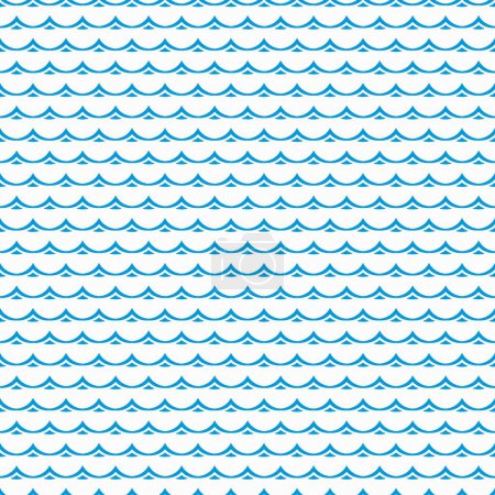Illustration for Sea and ocean blue waves seamless pattern. Textile nature seamless background, fabric nautical or summer vector wallpaper or wrapping paper marine print pattern with blue water spiky line waves - Royalty Free Image