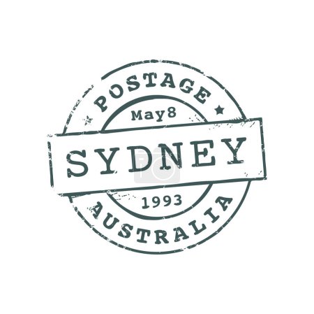 Téléchargez les illustrations : Australie Sydney affranchissement et timbre en caoutchouc postal. Joint rond vectoriel avec enveloppe, emblème post livraison. Panneau international de contrôle du courrier - en licence libre de droit