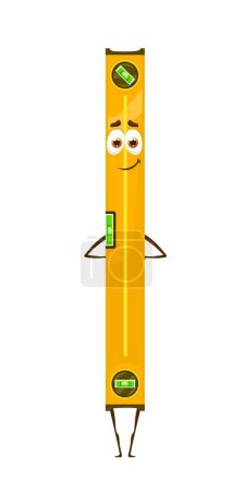 Illustration for Cartoon level meter tool character, construction works vector item and leveling equipment. Funny level meter with smile face, DIY workshop repair and carpentry works cartoon tool personage - Royalty Free Image