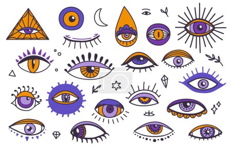 Illustration for Magical witchcraft eyes. Mystic or esoteric abstract eyeball luck charm, witchcraft and magic sight talisman or boho providence and fortune vector symbol. Spiritual and mystical vision seeing tattoo - Royalty Free Image