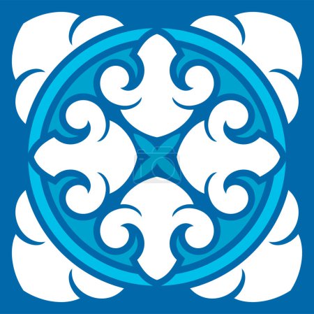 Illustration for Vector tile pattern, Lisbon floral mosaic, Mediterranean seamless ornament. Moroccan and azulejo majolica, talavera, damask ornament, navy blue design - Royalty Free Image