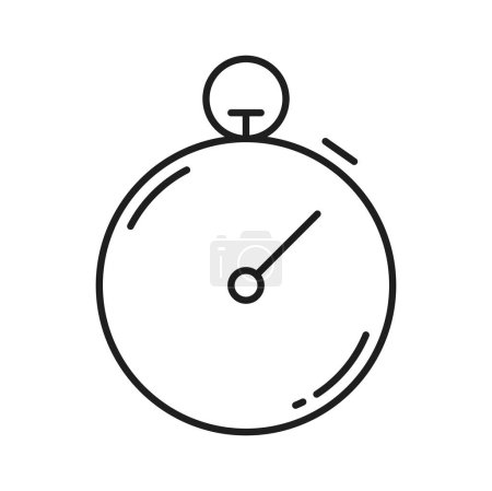 Téléchargez les illustrations : Icône de contour chronomètre, chronomètre horloge ligne mince. Compte à rebours vectoriel rond, signe de gestion du temps. Instrument de mesure du temps dans le sport de fitness - en licence libre de droit
