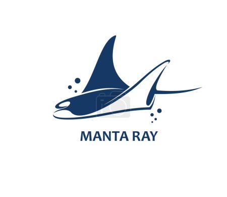 Illustration for Manta ray animal emblem. Sea underwater wildlife, ocean fish or seabed creature vector emblem. Business company, oceanarium or water zoo symbol or icon with mantaray, sting ray or skate animal - Royalty Free Image