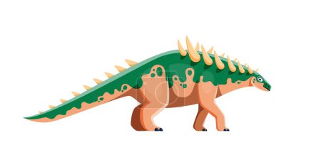 Illustration for Cartoon Polacanthus dinosaur character. Prehistoric creature or lizard, extinct reptile or dinosaur isolated vector cute personage. Cretaceous era wildlife herbivore armored beast with spikes on back - Royalty Free Image