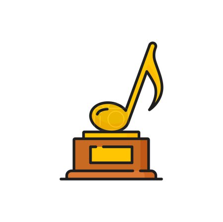 Ilustración de Trofeo de notas de música dorada aislado icono de premio de línea dorada. Premio Vector de prestigio en pedestal a la mejor canción, karaoke o logro musical - Imagen libre de derechos