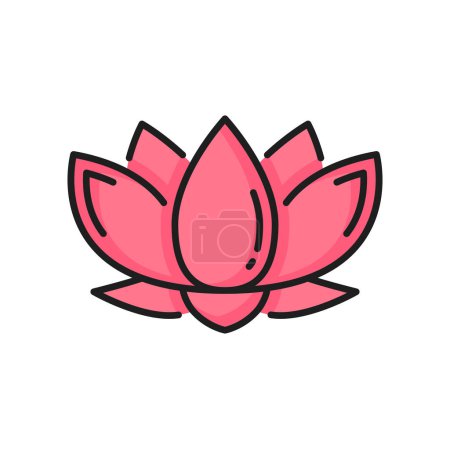 Illustration for Lotus flower isolated water lily jainism religion icon. Vector buddhism blooming bud, exotic plant, symbol of harmony and wellbeing, lily blossom. Spa emblem - Royalty Free Image