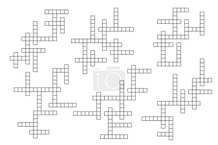 Illustration for Crossword game grids, blank boxes for word riddle or puzzle quiz, vector templates. Vertical and horizontal empty square boxes for newspaper crossword and word game quiz layouts - Royalty Free Image