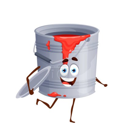 Illustration for Paint bucket cartoon character, renovation works or construction and painting equipment, vector item. DIY carpentry, woodworking and reparation cartoon character of paint bucket with face - Royalty Free Image