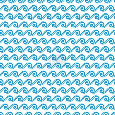 Illustration for Sea and ocean wave seamless pattern with blue water curve lines. Vector background with coastal surf, river flow swirls and curls, sea storm and ocean tide ornament. Marine waves abstract pattern - Royalty Free Image