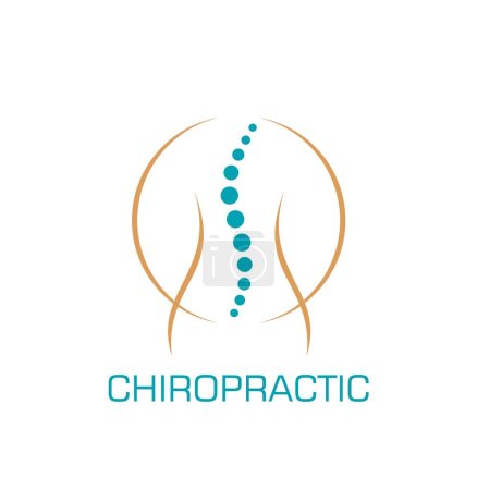 Illustration for Chiropractic, back pain therapy icon. Chiropractic massage, orthopedic rehabilitation therapist, medical center or back pain treatment clinic vector sign. Physiotherapy doctor emblem or symbol - Royalty Free Image