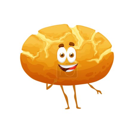 Illustration for Cartoon Portuguese corn broa bread character, vector bakery and pastry food with face. Cute funny bread from Portugal or Broa de Milho of cornflour, world cuisine bread emoji or comic emoticon - Royalty Free Image