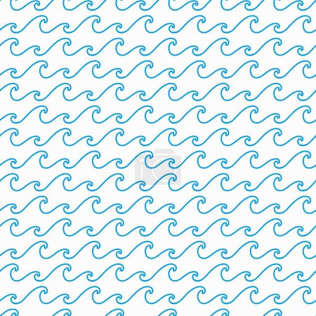 Ilustración de Mar y océano olas azules patrón sin costura con flujo de agua vectorial, surf, tormenta y textura ondulada. Fondo de naturaleza marina con adorno azul de curvas de agua, líneas onduladas y remolinos - Imagen libre de derechos