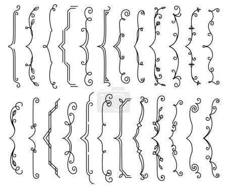 Illustration for Parenthesis borders or text brackets frames of flourish lines, vector icons. Parenthesis borders, vintage doodle curly dividers with ornate lines, menu or certificate decoration and border symbols - Royalty Free Image
