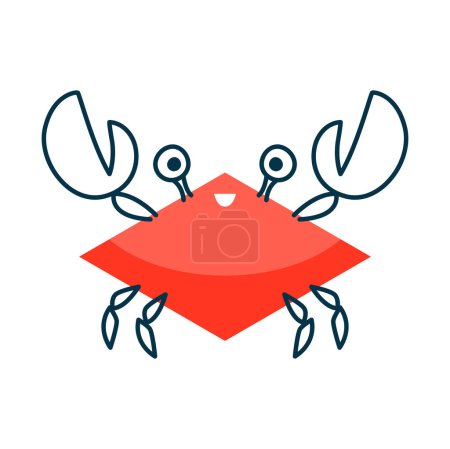 Illustration for Red crab cartoon animal with rhombus simple math shape. Crayfish with claws, funny face basic mathematics figure cartoon character - Royalty Free Image