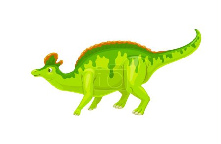Ilustración de Personaje de dinosaurio lambeosaurus de dibujos animados. Dino hadrosáurido herbívoro vectorial aislado que vivió en América del Norte durante el período Cretácico. Paleontología criatura de vida silvestre con piel verde y cresta - Imagen libre de derechos