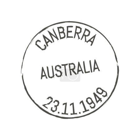 Illustration for Canberra postage and postal stamp. Postal envelope Australia city mark, mail delivery Oceania region old vector seal or post departure country Australian Canberra ink stamp - Royalty Free Image