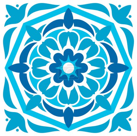 Ilustración de Azulejo piso azulejo abstracto geométrico mayólica. Patrón mediterráneo vectorial, azulejos portugueses azulejo diseño, cemento talavera mosaico - Imagen libre de derechos