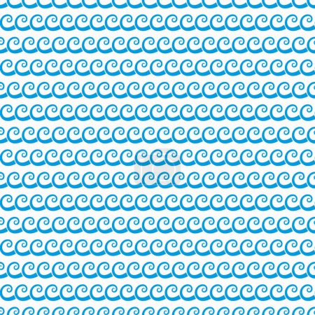 Ilustración de Océano agua olas azules patrón sin costura. Agua de mar olas rizadas envolviendo fondo de papel, tela naturaleza simple patrón de impresión vectorial o fondo marítimo. Papel pintado sin costura náutica con líneas onduladas - Imagen libre de derechos