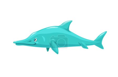 Téléchargez les illustrations : Caricature ichthyosaure personnage de dinosaure. Vecteur isolé grand reptile marin éteint du début du Trias à la fin du Crétacé. Stenopterygius quadriscissus natation océan faune créature - en licence libre de droit