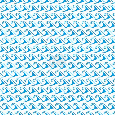 Illustration for Wave pattern, sea and ocean water ripples in seamless background, vector marine curls and wavy surfs. Wave pattern background with blue tide curls and nautical flow ripples or wavy tidal print - Royalty Free Image