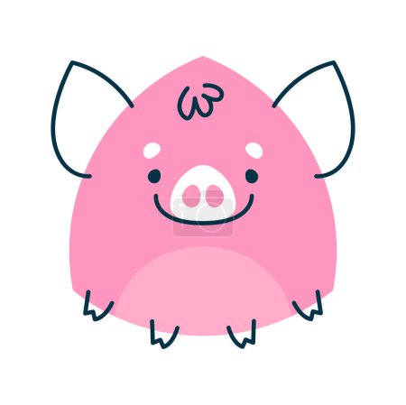 Téléchargez les illustrations : Cochon rose dessin animé animal mignon personnage de forme mathématique. Charmant personnage cochon avec un visage souriant heureux. Forme vectorielle des maths de porcelet - en licence libre de droit
