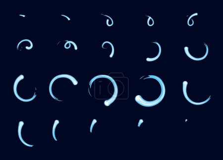 Ilustración de Lámina de sprite de movimiento de agua. Círculo azul bucle de onda líquida rotar animación. Vector de dibujos animados efecto Vfx para el juego. Giros de agua o espirales secuencia marco elementos aislados para videojuegos o aplicaciones - Imagen libre de derechos