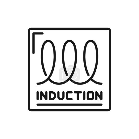 Illustration for Induction properties and destination of pot use isolated outline icon. Vector emblem for electric cooking appliance, tableware or cookware item - Royalty Free Image