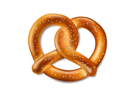 Realistic pretzel. German cuisine symbol, Bavarian bakery or pastry product, Oktoberfest beer festival traditional salty snack or meal. Isolated vector pretzel with salt grains