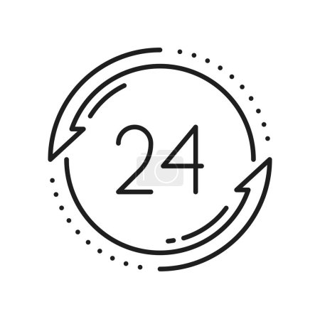 Illustration for Call center 24 hours online, delivery service icon. Vector supermarket work hours, 24 hour watch, support service, time of working, delivery timer clock - Royalty Free Image