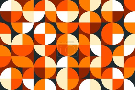 Téléchargez les illustrations : Motif géométrique Bauhaus moderne, fond vectoriel beige, noir, orange et blanc. Modèle Bauhaus abstrait moderne ou rétro avec des éléments de forme ronde, carrelage mosaïque avec motif de couleurs Bauhaus vintage - en licence libre de droit