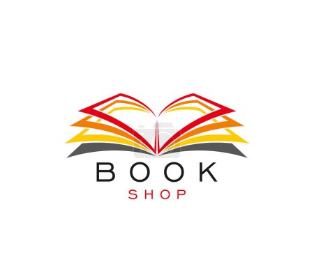 Illustration for Book shop icon, library store or bookstore vector symbol of open pages. Education, knowledge or school and university literature library and bookstore sign of dictionary for ebook app - Royalty Free Image