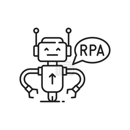 Illustration for RPA robotic process automation, cyborg worker icon. Vector automate workflow, ai worker robot mechanic, industrial technology, cyborg control - Royalty Free Image
