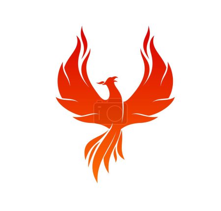 Illustration for Phoenix bird symbol. Freedom, idea and spirit concept, company graphic icon or vector emblem. Creativity sign with red magic, fantasy animal, flying phoenix rising flaming wings tattoo - Royalty Free Image