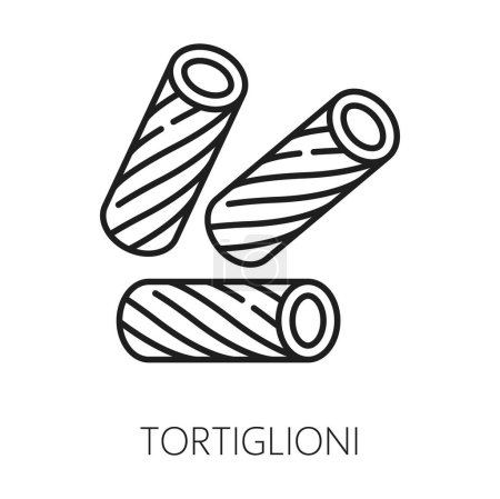 Téléchargez les illustrations : Tortigloni pâtes isolées icône ligne mince. Vector canneroni cannoli crusetti raw canelons. Cuisine italienne, cuisine italienne, pâtes traditionnelles - en licence libre de droit