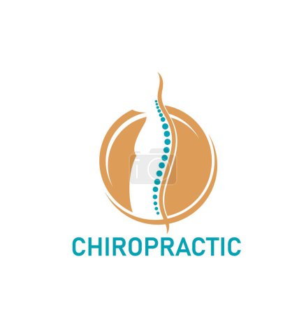 Illustration for Back chiropractic massage icon. Spine health medical center, chiropractic massage practice or orthopedic rehabilitation vector symbol. Back pain treatment clinic sign or icon with human healthy spine - Royalty Free Image